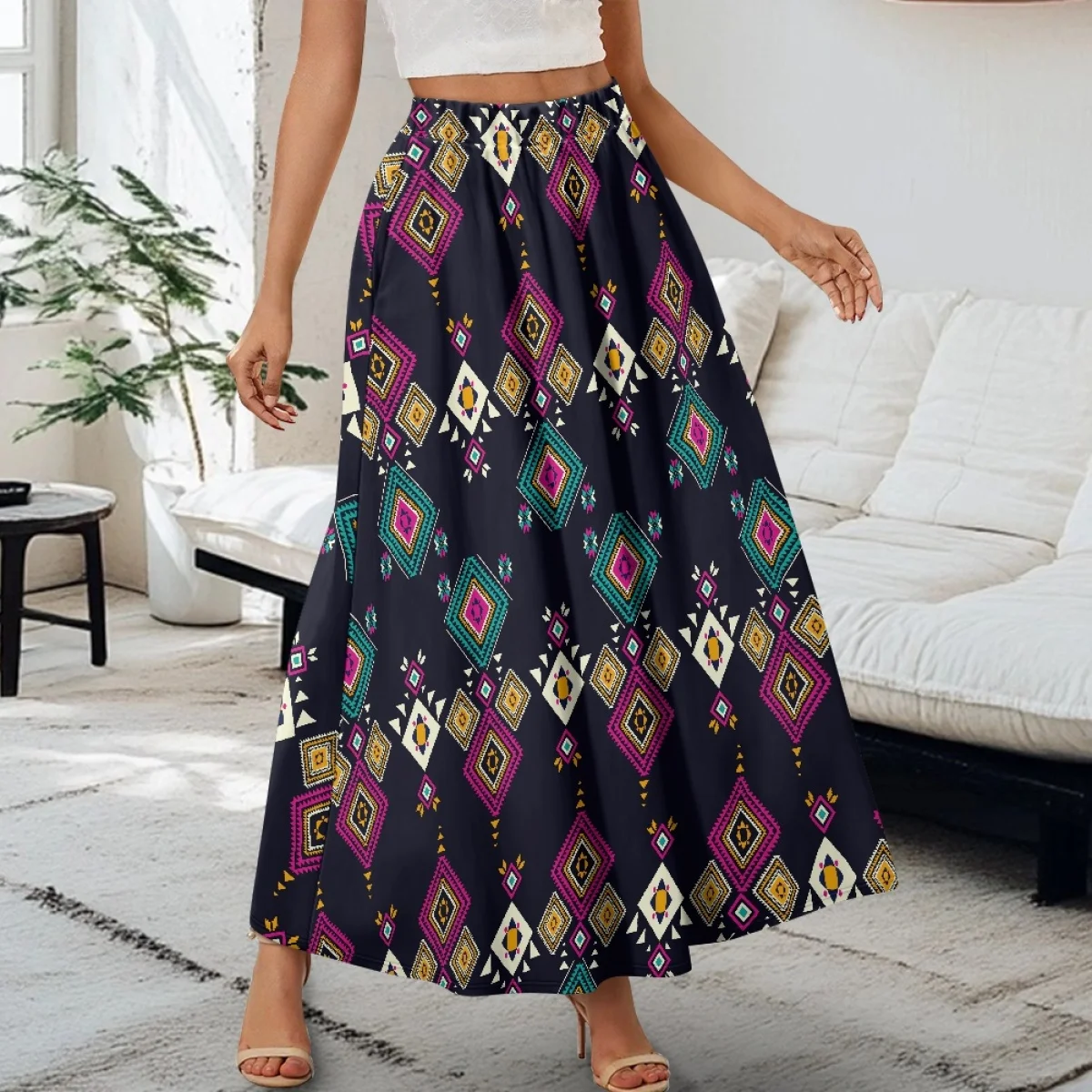Direct Selling Digital Printed Fashion Long Skirts for Women Stylish Native A-line Maxi Skirt