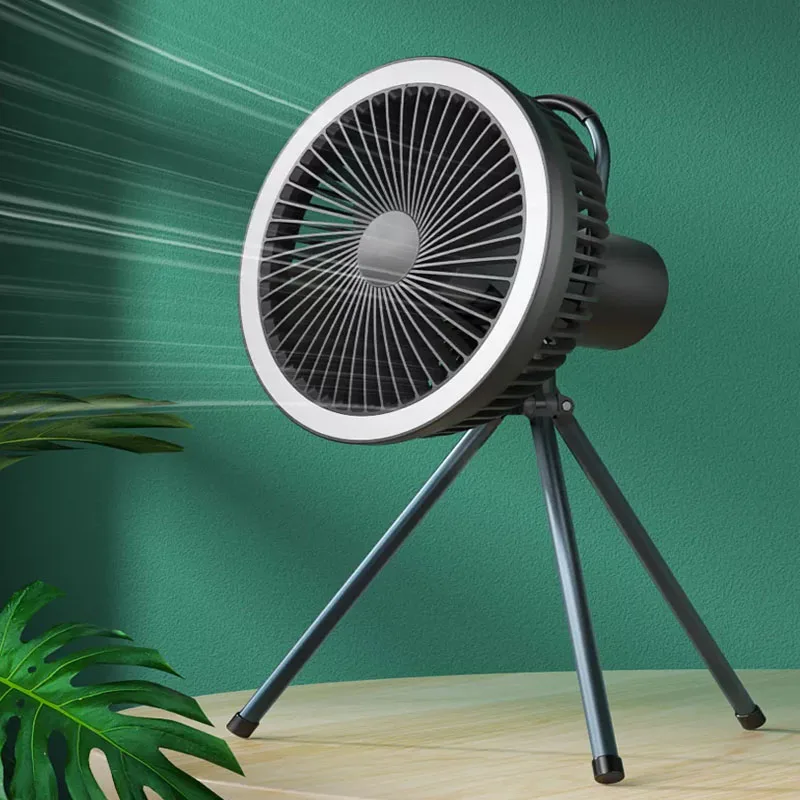Hebron Claymore Portable Camping Fan With Led Lantern Light Rechargeable Tripod Fan Tent 4 Speed For Camping Fan