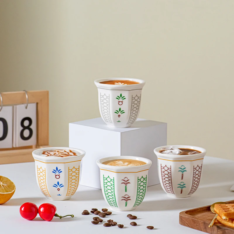 Find Elegant traditional pattern Palm Tree 180ml 6oz porcelain mid eastern arabian espresso coffee cups Handshake ceramic mug