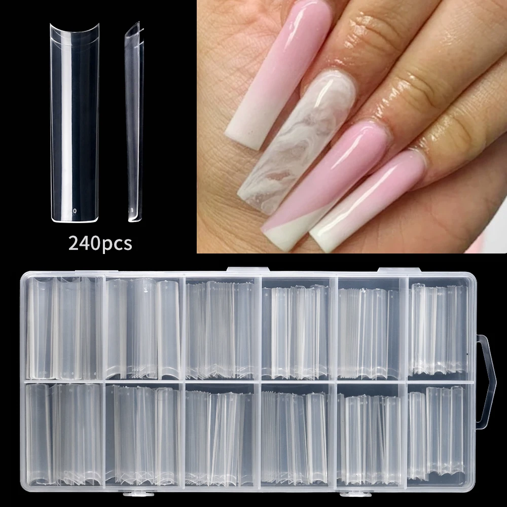240pcs/Box 3XL No C Curve False Nail Tips Clear Extra Long Straight Square Artificial Press On Fake Nails FakeManicure Salon