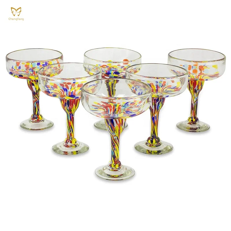 Hand Blown Colourful Cocktail Glass Mexican Art Style