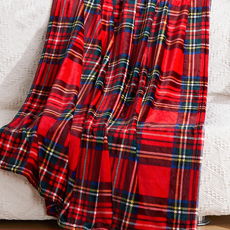 Fluffy Throw Warming Soft Christmas Gift Plaid Throw Fleece Flannel Blanket For Winter