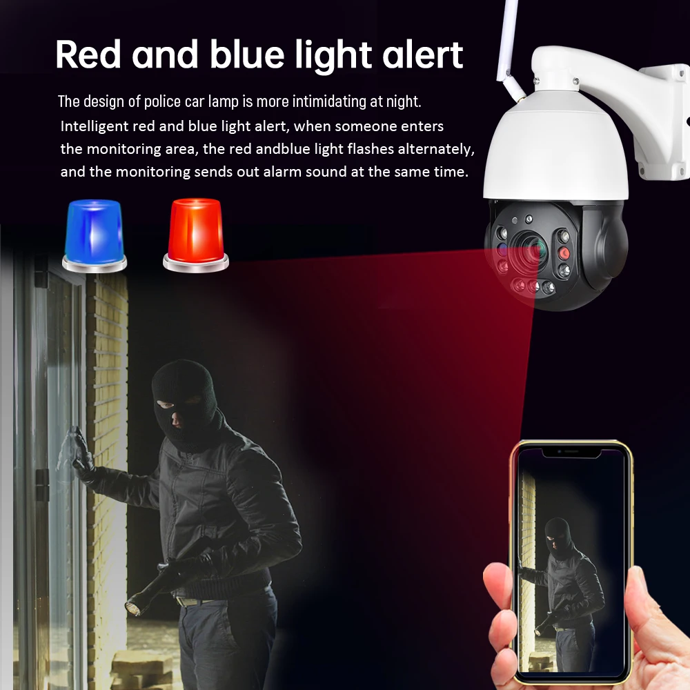 Wireless 4K 8MP 4G SIM Card PTZ Camera Auto Tracking 30X Zoom 2 Way Audi Siren Alarm CAMHI 5MP CCTV Home Security Wifi IP Camera