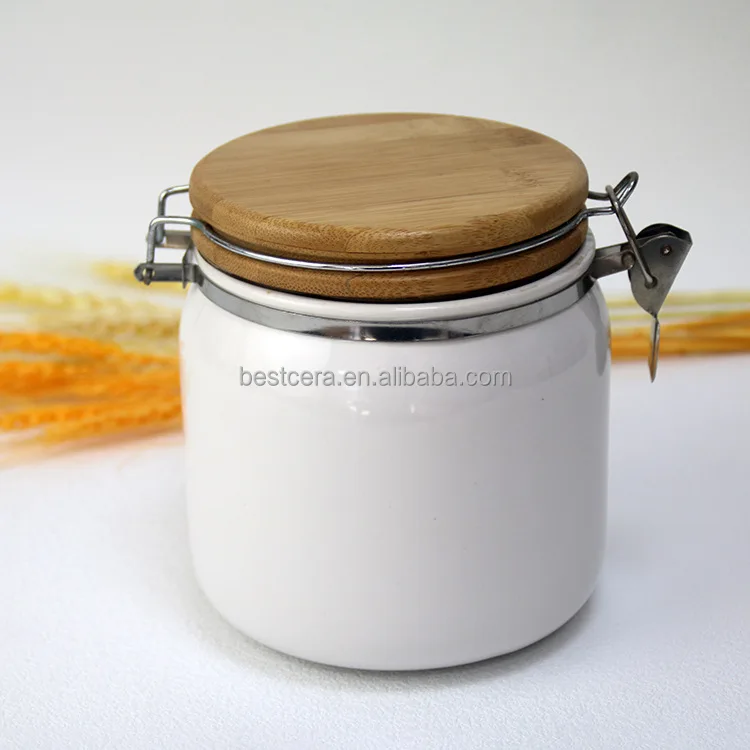 Nordic Ceramic Storage Jars Canisters Jam Jar Silicone Seal Ceramic Tea Jar with Locked Bamboo Lid