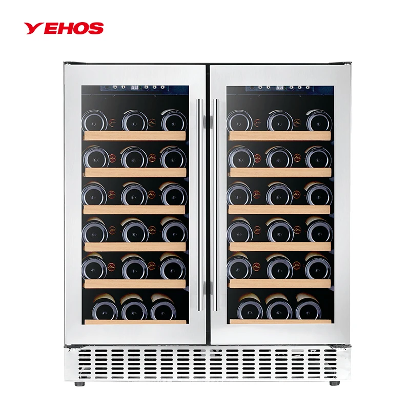 180L 56 Bottles Wine Cooler Cabinet Fridge Built In Wine Cellar Compressor Cooling Dual Zone Wine Refrigerator