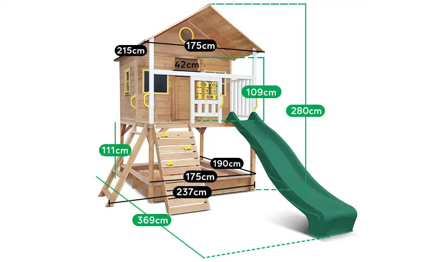Outdoor Wood Playhouses Playground Kids Playhouse Cubby House Wooden with Slide and Sandbox
