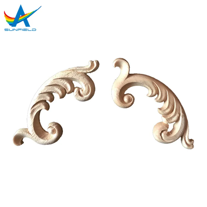 Customized wood carved appliques onlays wood decorative corner onlays wood carving appliques in carving crafts