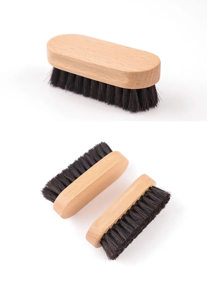 Custom LOGO 10 CM Horse Hair PP Mixed Shoe Brush Shoe Cleaner 100% Natural Wooden Horsehair Shoes Brush Wood Brushes