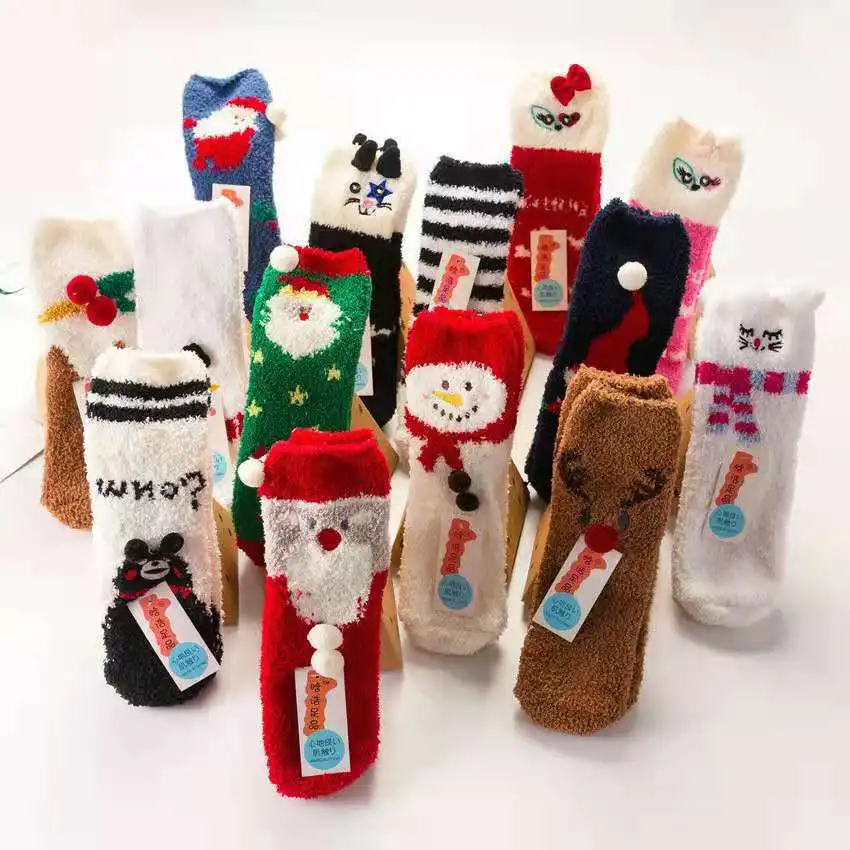 Special Holiday Christmas sock with Gift Box woman Girls Soft Fuzzy 3d Cute Animal Sleeping winter Warm slipper socks
