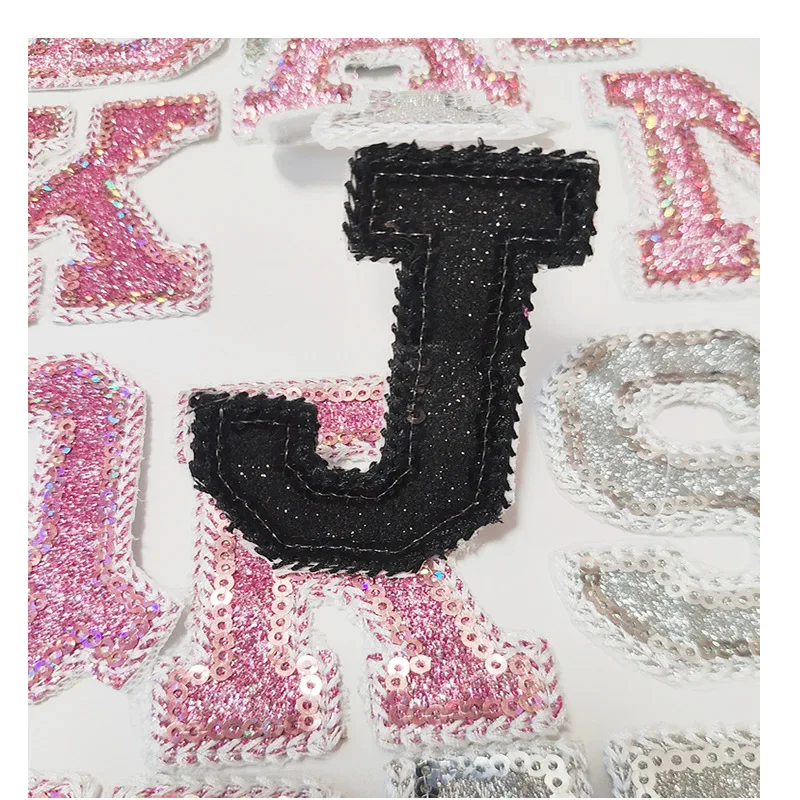 Sequin Patches Iron on Clothing Embroidery Letter Patch for Caps Hat Embroidered for Bags Heat Press Custom Patches for Clothes