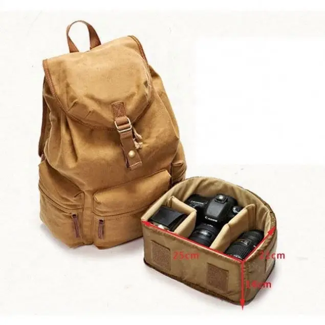 Solid And Durable Feature Pack SLR Deluxe Camera Canvas Leather Backpack Everyday Carry Camera Bag Dedicated To Video Bloggers
