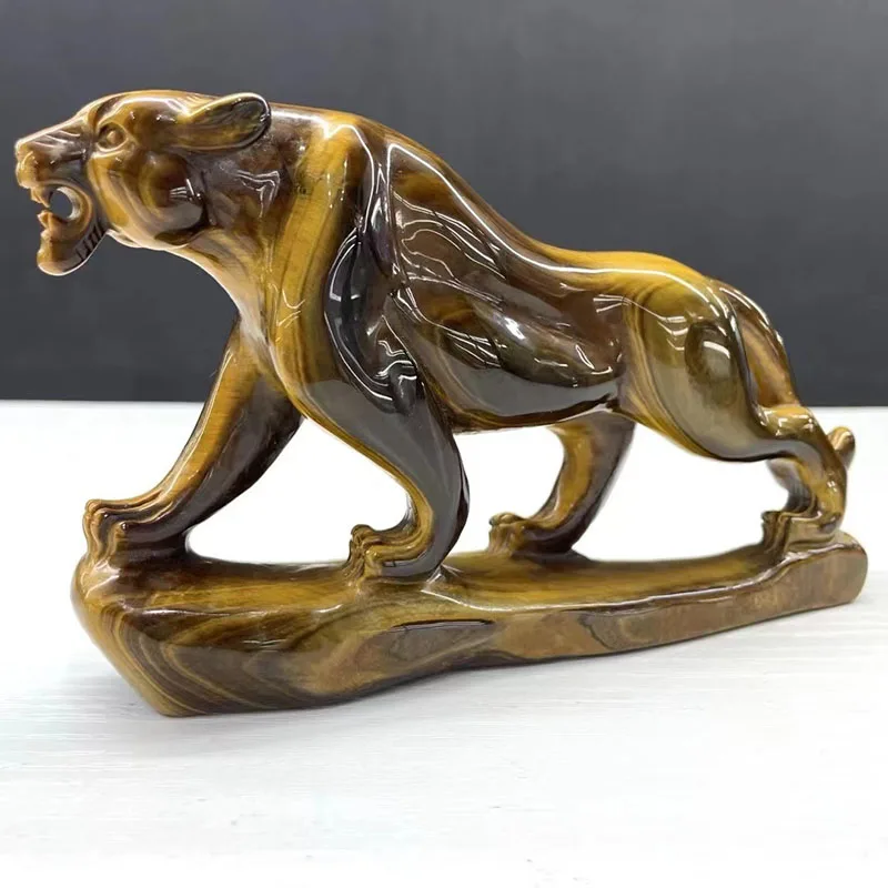 fine good quality agate tiger eye crystal hang caved animal leopard statue