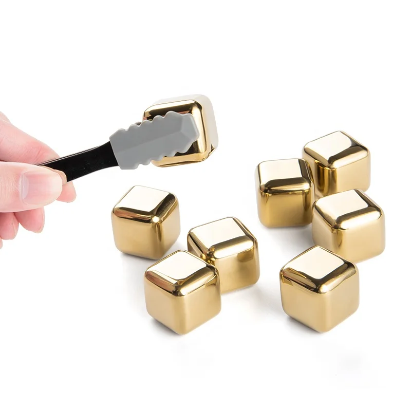 Golden Chilling Stones Whiskey Stainless Steel Whiskey Stones Ice Cube  Customized Engraved Logo  Cube Whiskey  Stones