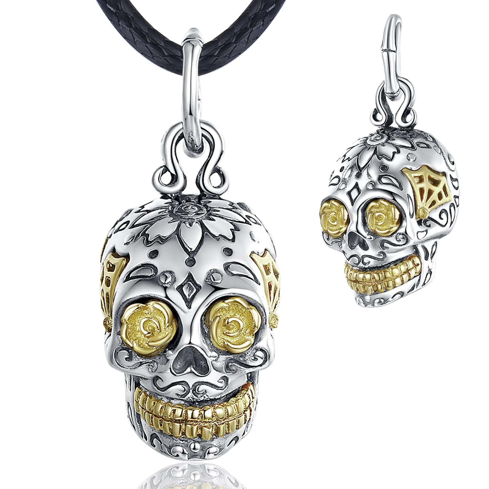 Merryshine 925 Sterling Silver Halloween Cool Gothic Punk Hip Hop Skull Jewelry Pendant Necklace for Men