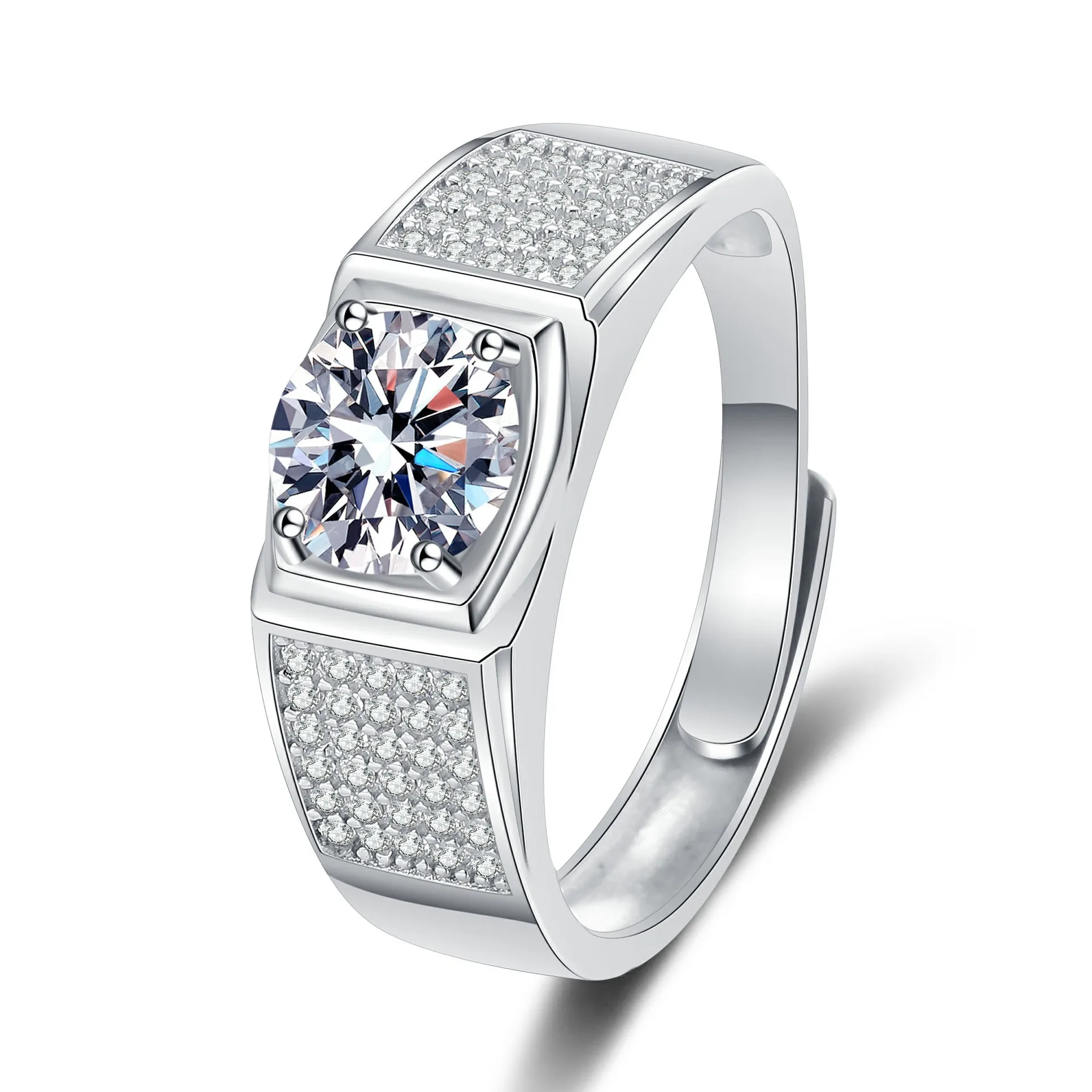 Manufacturer European American Popular Full Diamond 1-carat Fashion Wedding Personalized Engraving Name Sparkling Men Ring