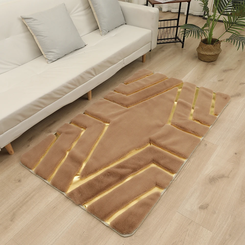 Home Decor Elegant Geometric Area Rug turkish Luxury Soft Shaggy runner rugs golden Plush Black Gold Faux Fur Large Floor Rug