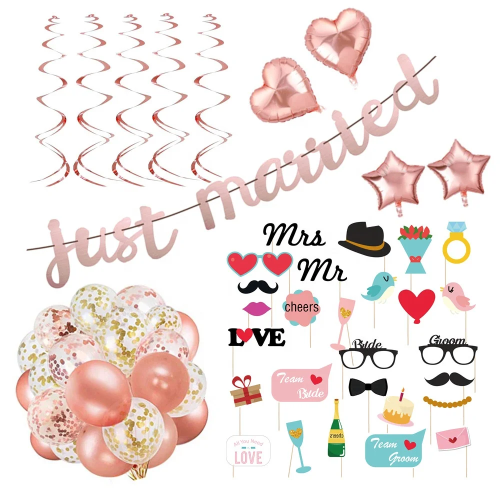 new products just married banner wedding photo props bachelorette party decoration bridal shower kit