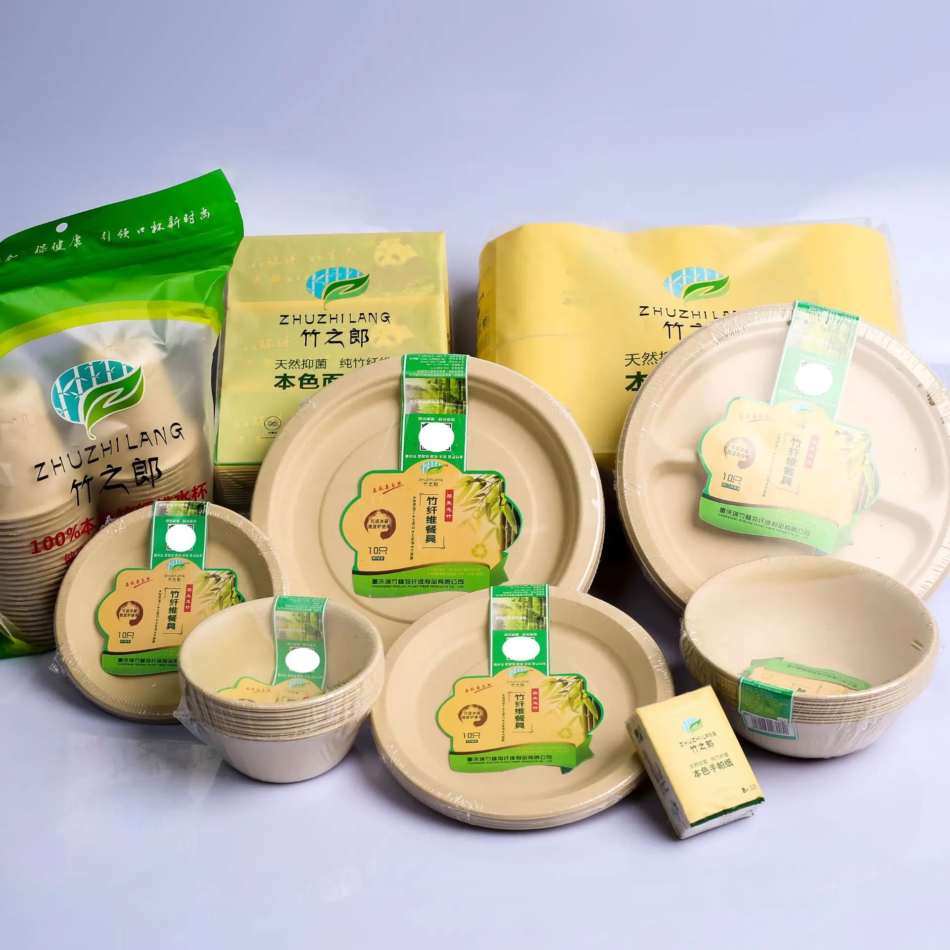 Biodegradable Disposable Bamboo Fiber Paper Pulp PET/PLA/PP Material round Food Box Plates with Lid Parties Catering Restaurants