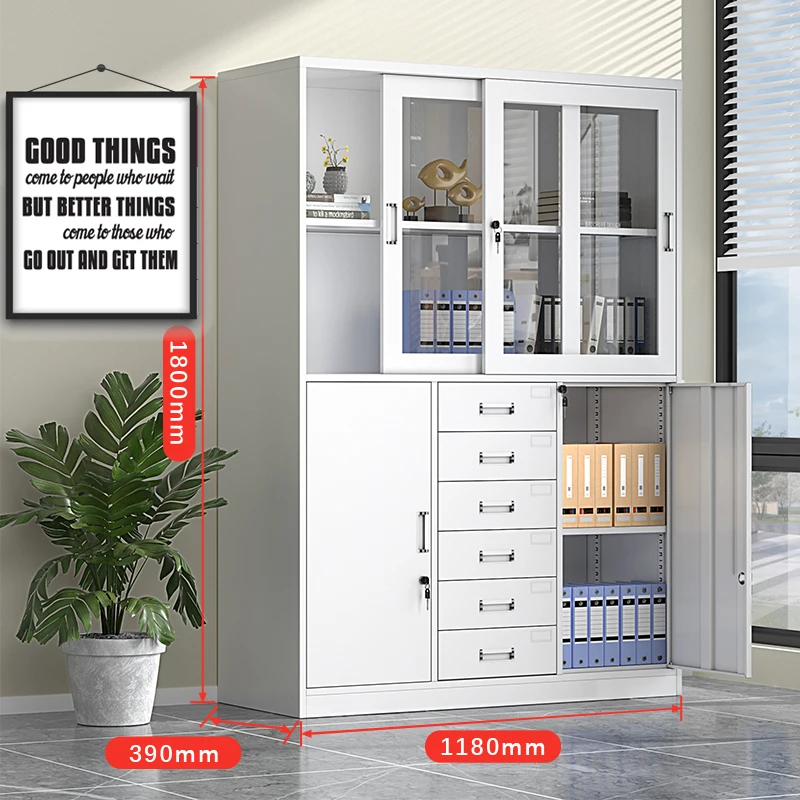 Multifunction 2 Door 6 Drawer File Storage Cabinet Steel Movable Lockable Office Filing Cabinet