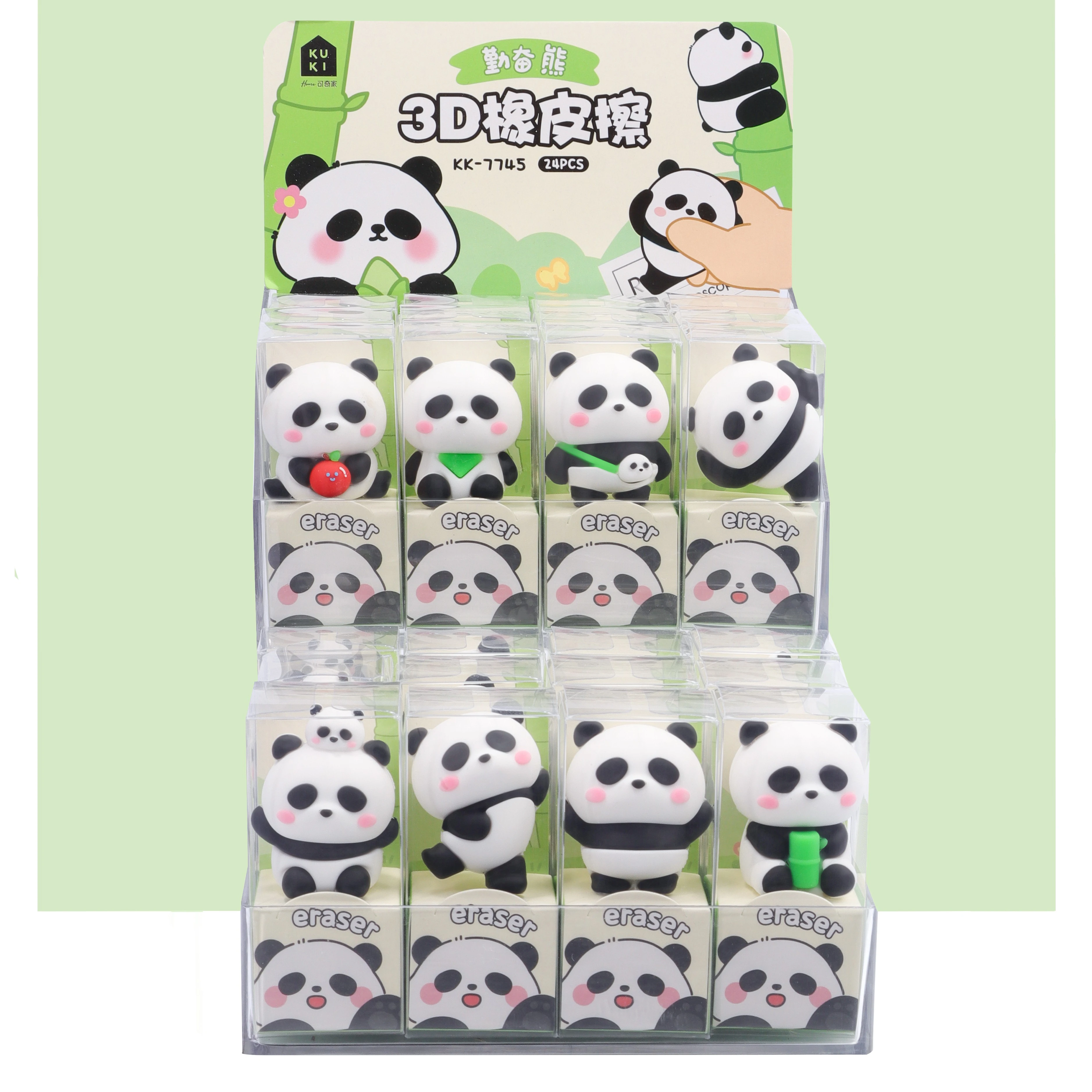 Manufacturer best selling school supplies children fancy cute kawaii 3d cute panda  rubber pencil eraser