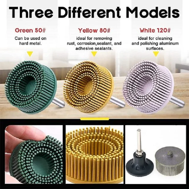 Abrasive Emery Rubber Bristle Disc ,1/4 Inch Shank for Metal Deburring Polishing Blending Cleaning Rust Removal