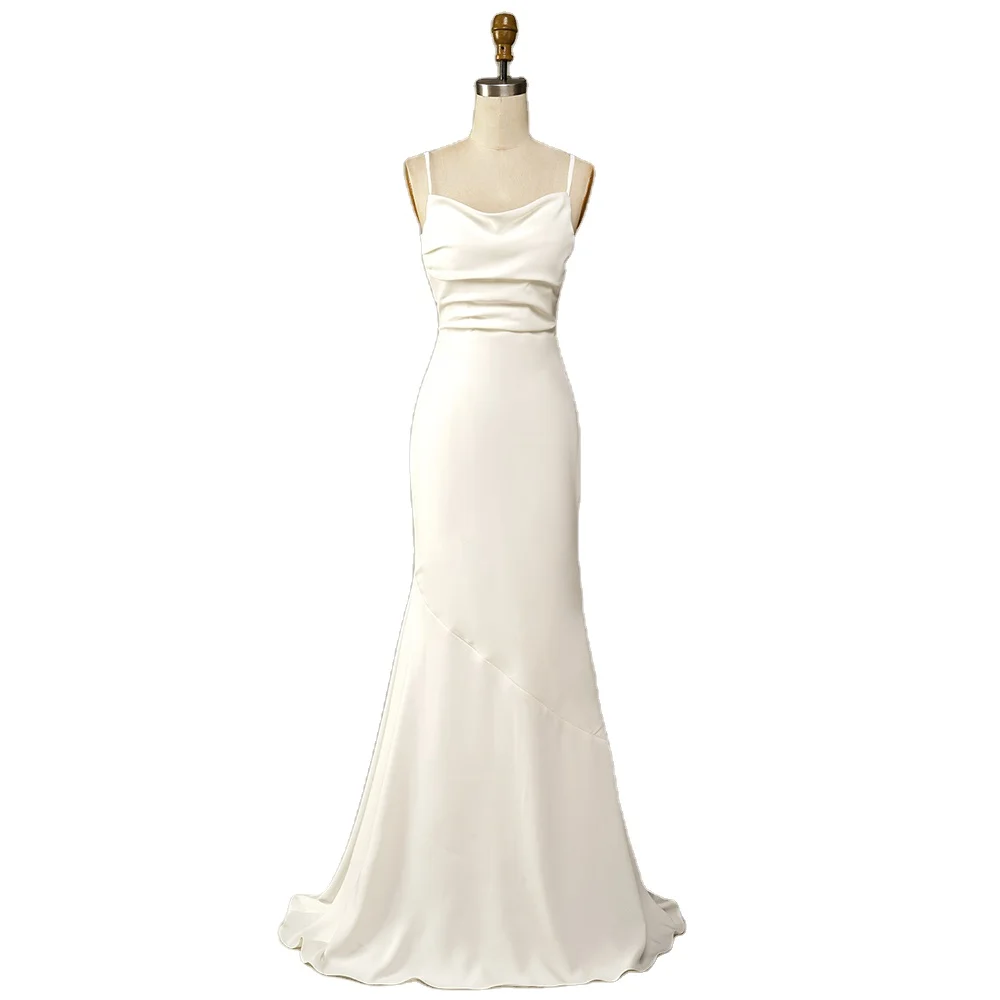 Wholesale Elegant Mermaid Spaghetti Straps Open Back Wedding Dresses 2024 White Floor Length Sleeveless Satin Wedding Gown