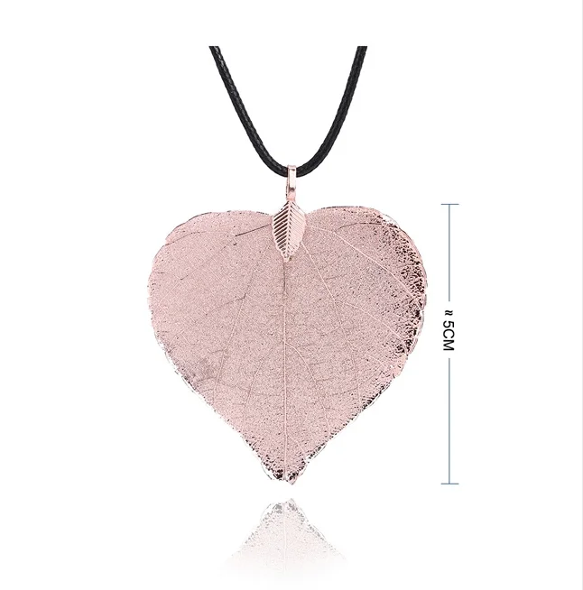Новое поступление, ожерелье в форме сердца с натуральными листьями, модные ювелирные изделия с натуральными листьями для рождественского подарка