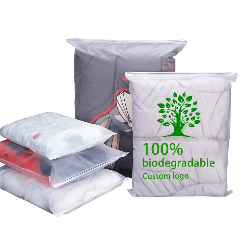 High Quality Biodegradable Cheap Printed Zipper Garment Shirt Packaging Frosted Transparent Slide Zip Lock Plastic Bag With Logo
