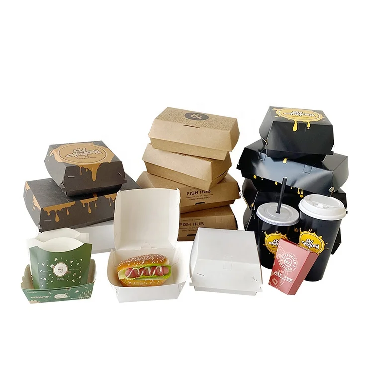 Biodegradable Compostable Kraft Paper Take Away Hamburger Box Eco Friendly Fast Food Delivery Containers Packaging Burger Box