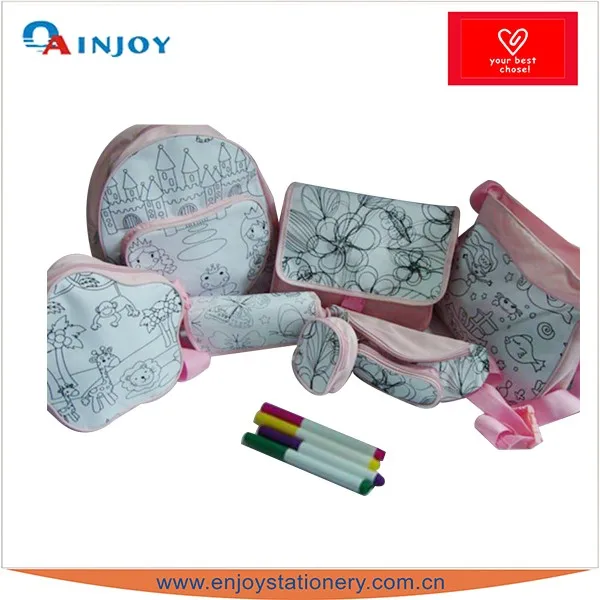 Custom DIY Drawing Kids School Bag with markers