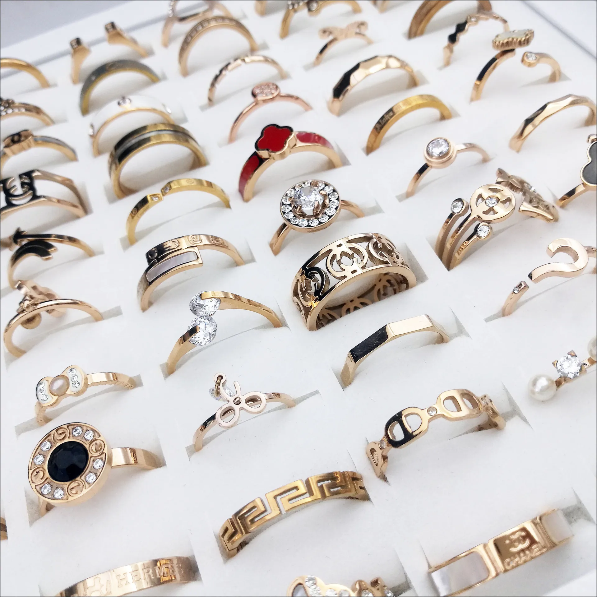Wholesale bulk cheap rose gold stainless steel rings men women bulk lot mixed designer rings