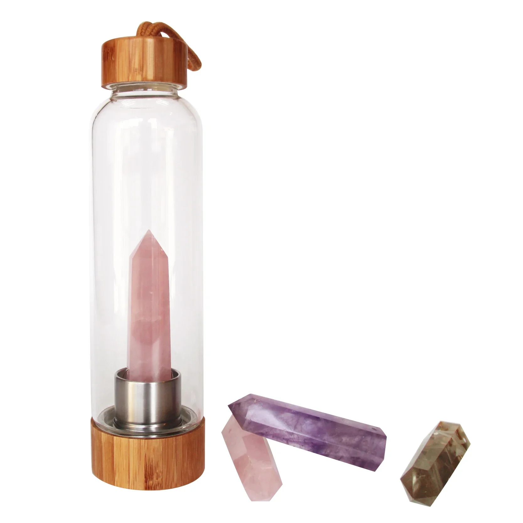 C&H Wholesale  New Design 450ML/500ML Luxury Healing Logo Customization Gemstone Infused Crystal Glass Water Bottle