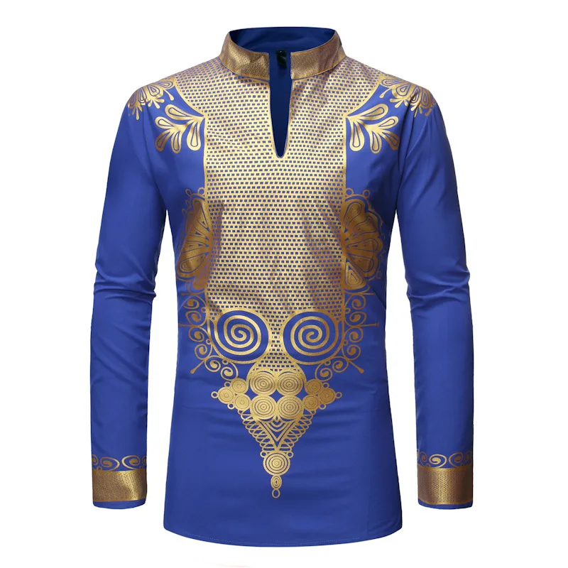 1194 MusilmQLO Autumn stand-up collar and pullover print robe men custom dashiki clothing