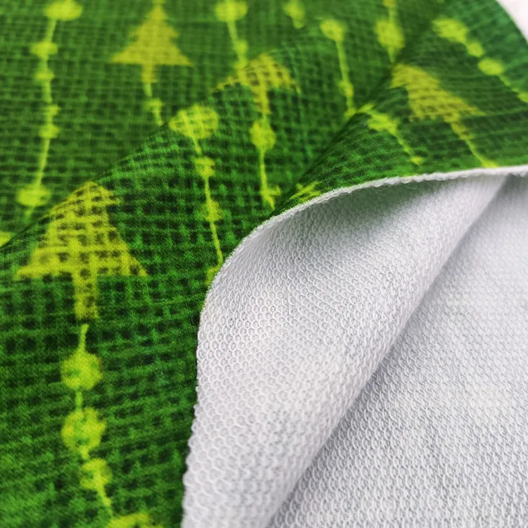 Christmas Day High Quality Stretch French Terry Towel Fabric Custom Printed for Garment and