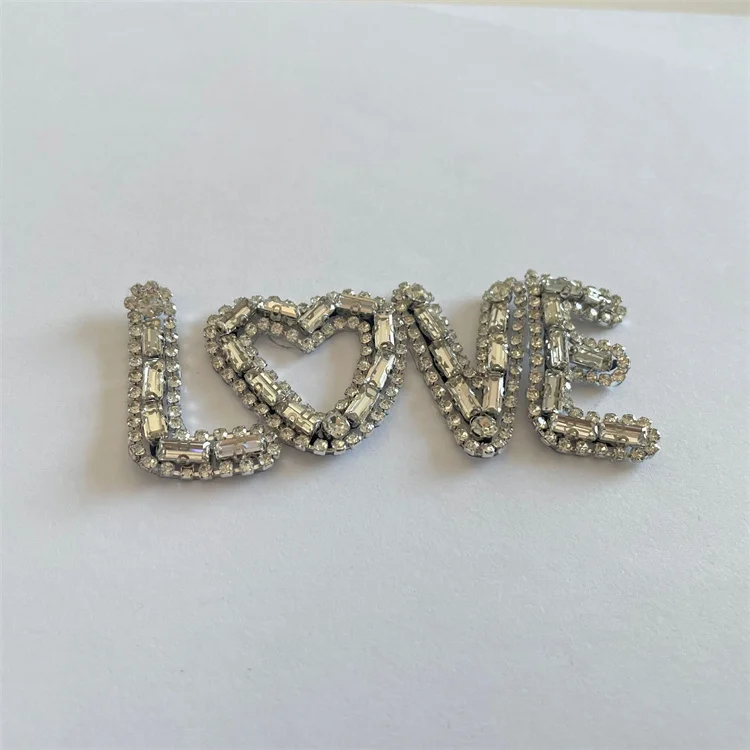 Customized iron on diamante love letter rhinestone patches