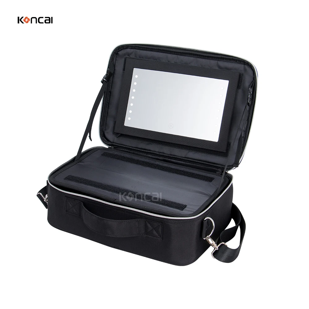KONCAI Travel Handle Zipper Cosmetic Bag CaseToiletry Vanity Beauty Makeup Box Pouch with Compartment Makeup Suitcase