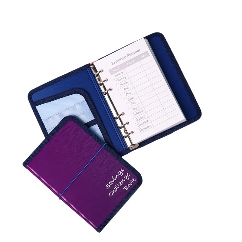 PP Brushed pattern cover cash monthly money saving agenda challenge card book budget stuffing binder wallet with Elastic straps