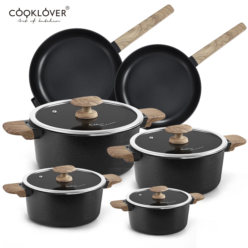 Nonstick Cookware Set Die Cast Aluminum 10-Piece Induction Pots And Pans Sets With Glass Lids for Kitchen