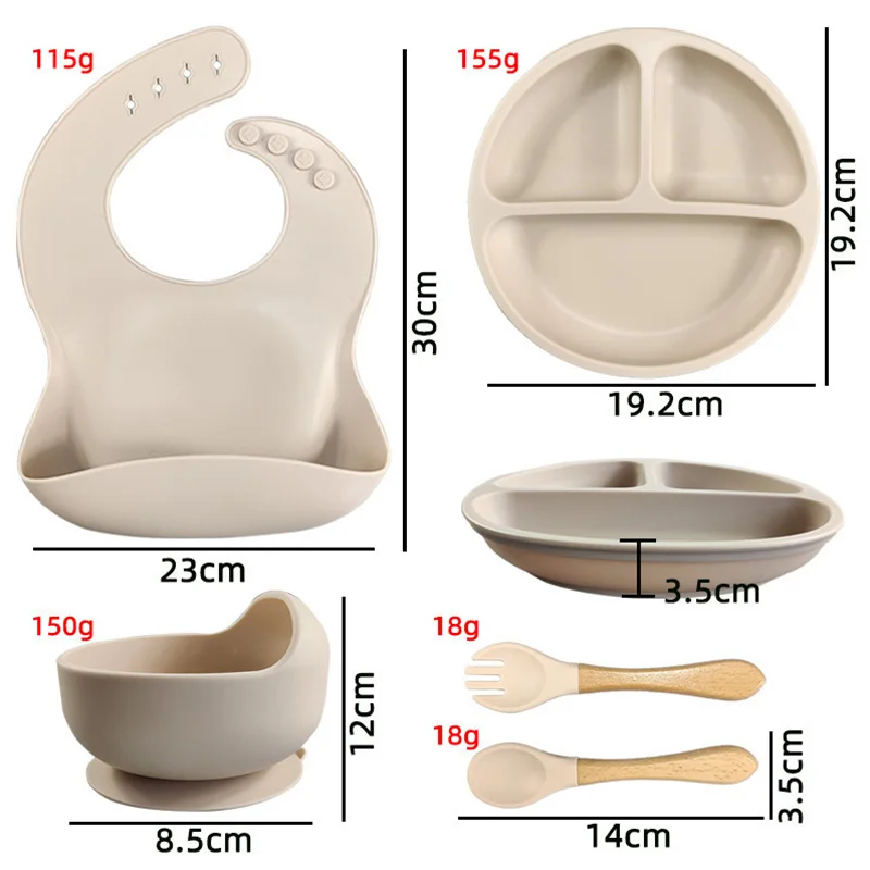 High Quality Plate Bowl And Spoon Dinner Tableware Set Bpa Free Silicon Children Bibs Dinnerware Silicone Baby Feeding Set