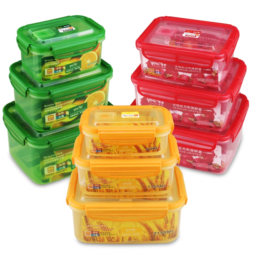 350/850/1700ml kitchen Food Grade BPA free plastic airtight PP food storage container box set crisper