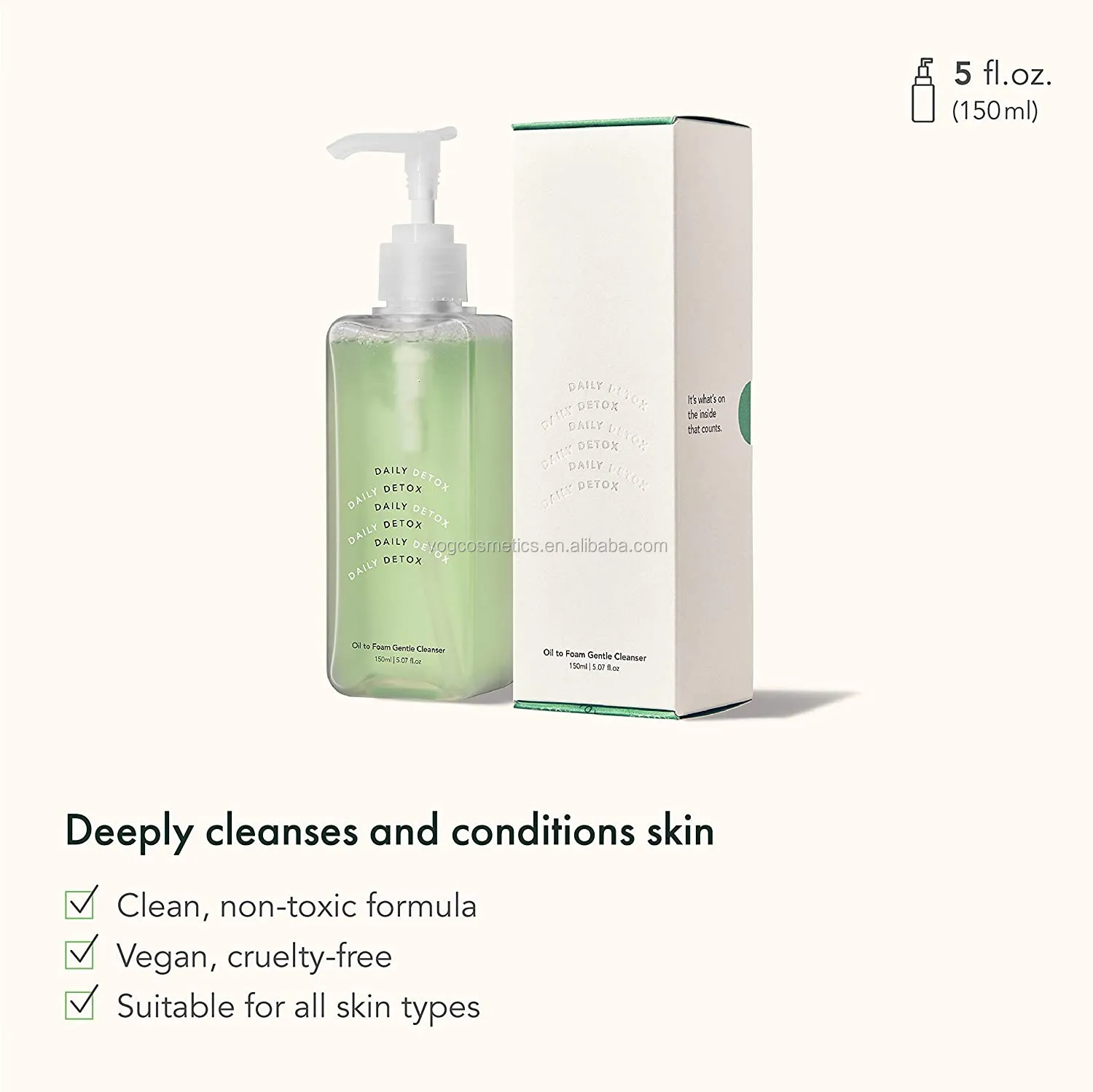 Private Label Foam Cleanser Non-Stripping Face Wash, Hydrating Olive Oil and Soothing Vitamin B5, Oil