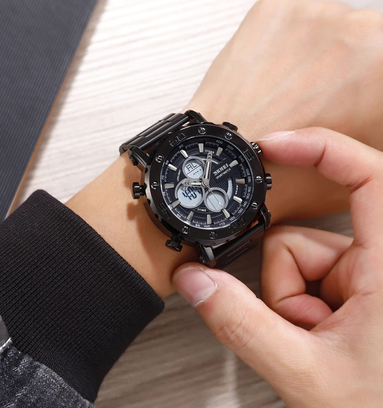 SKMEI 1636 Led водонепроницаемый 3ATM нержавеющая сталь браслет часы цифровые золотом изготовленный на заказ логос oem часы мужчин, который надевается на лучезапястный сустав бренд