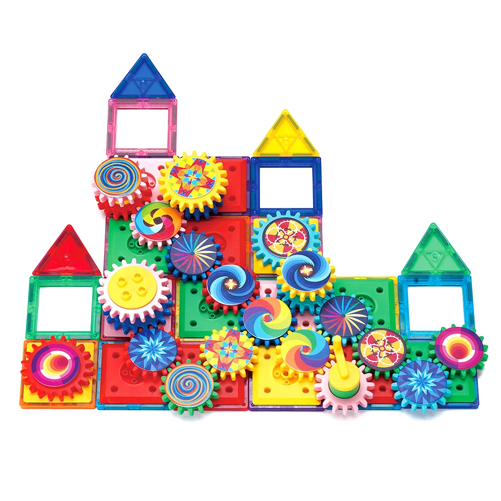 90pcs ABS Plastic Creative Magnetic Tiles Building Block Gears Toy Connecting Brick Learning Preschool Set Stem Educational Toys