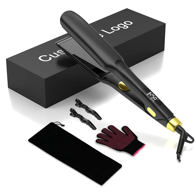 Custom Gold And Black Professional Custom Nano Titanium Plate Flat Iron Hair Straightener With Logo