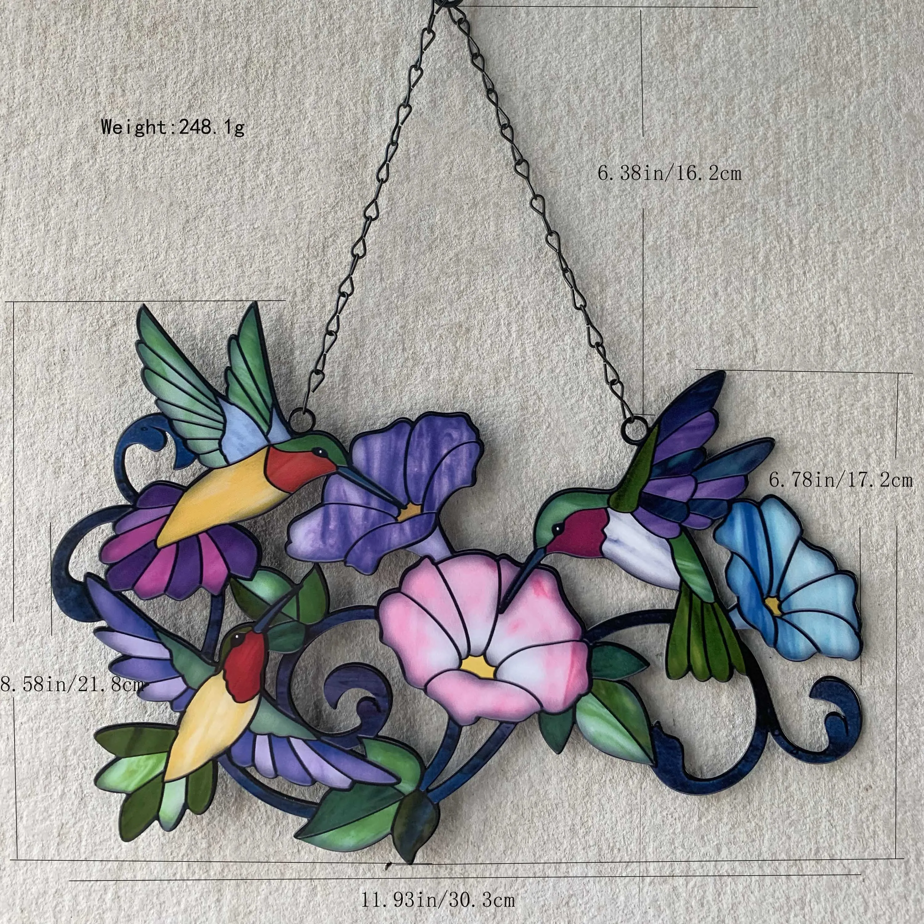 Flower Stained Glass Suncatcher Window Hangings Stained Glass Suncatcher With Three Birds And Morning Glory