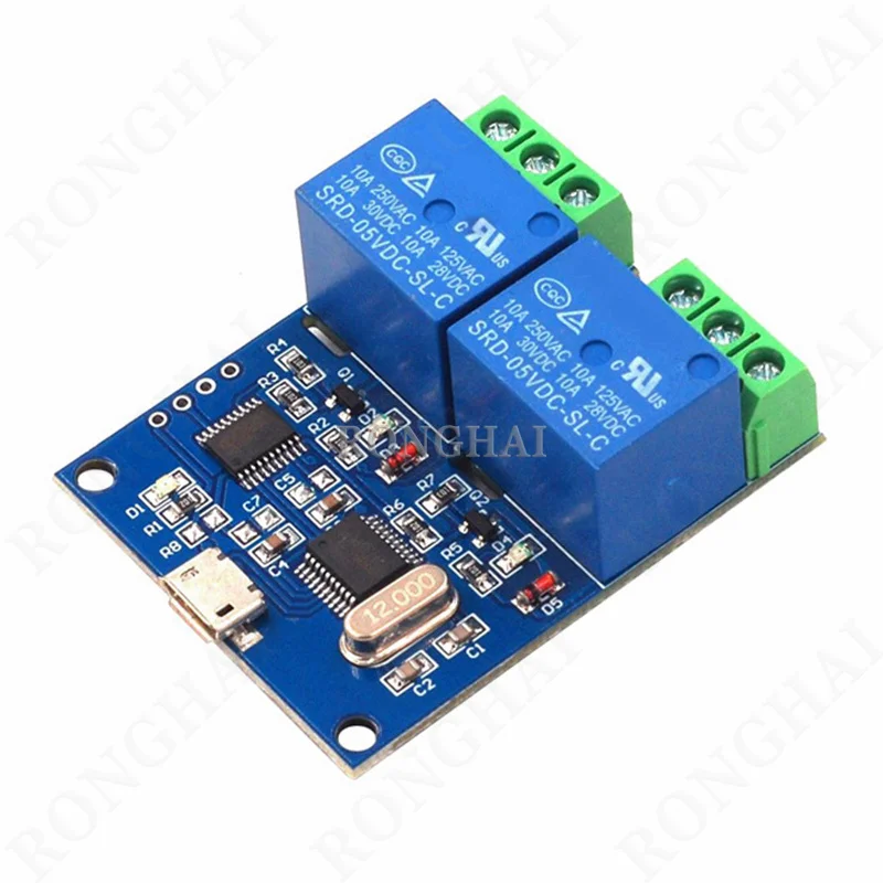 CH340 2 Channel USB Control Switch 10A 250VAC 30VDC Over-Currentelay Diode Freewheelin Protection USB Relay Switch Module LCUS-2