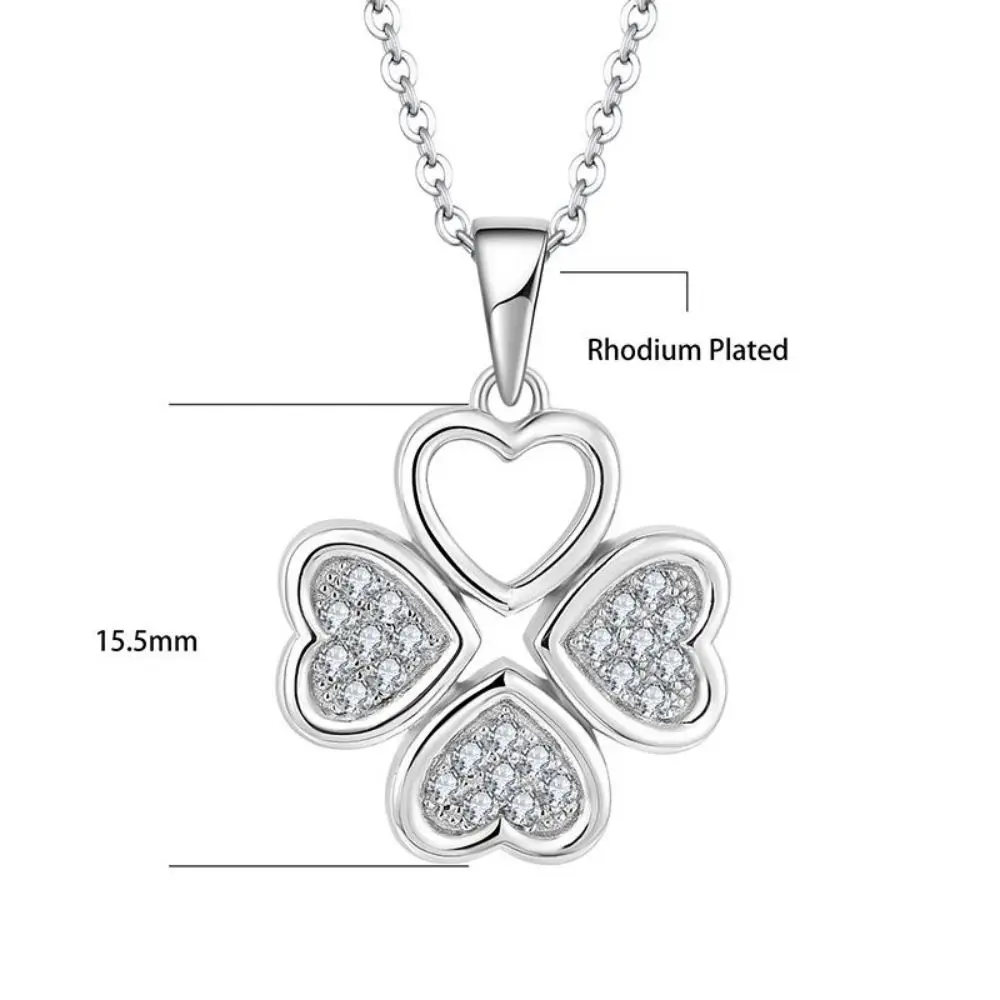 Beautiful 925 Sterling Silver Pendants 3A Cubic Zirconia Rhodium Plated Four Leaf Clover Love Heart Necklace Pendant