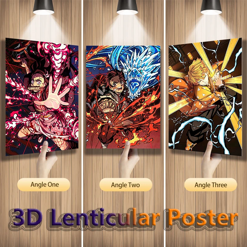 Anime Demon Slayer Tanjirou Inosuke Zenitsu Nezuko Anime 3D Lenticular Posters Art Print For Room Decor