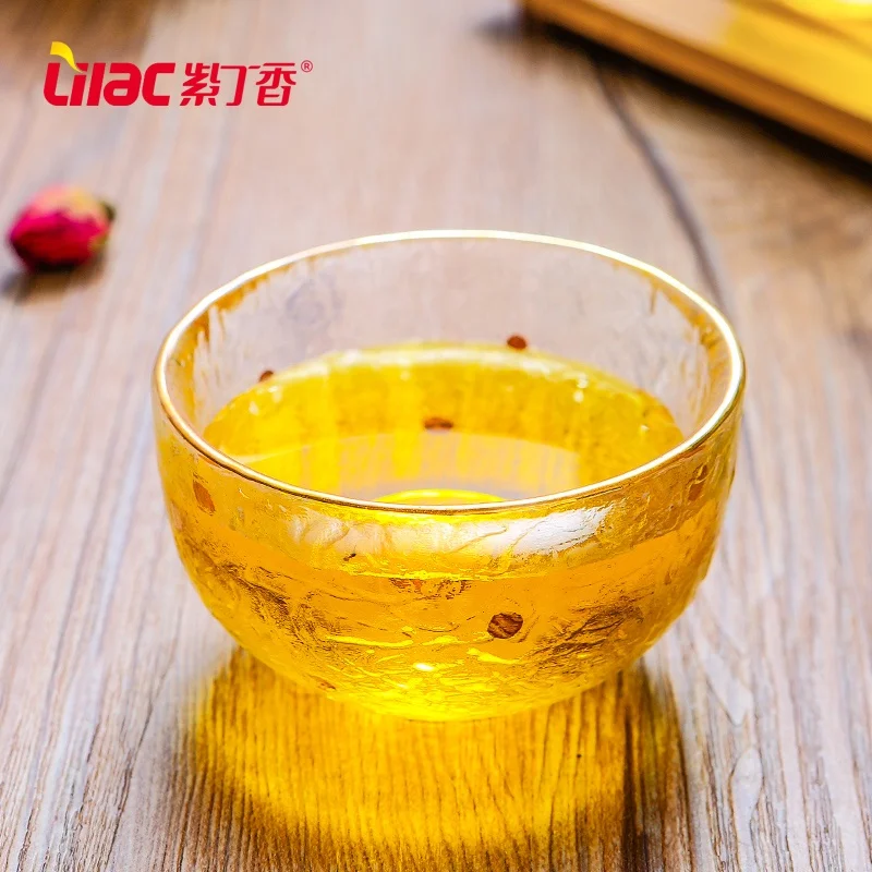 Lilac FREE Sample 65ml/90ml/80ml high quality handmade ripple gold shot glass small sake/tea cup with rim japanese