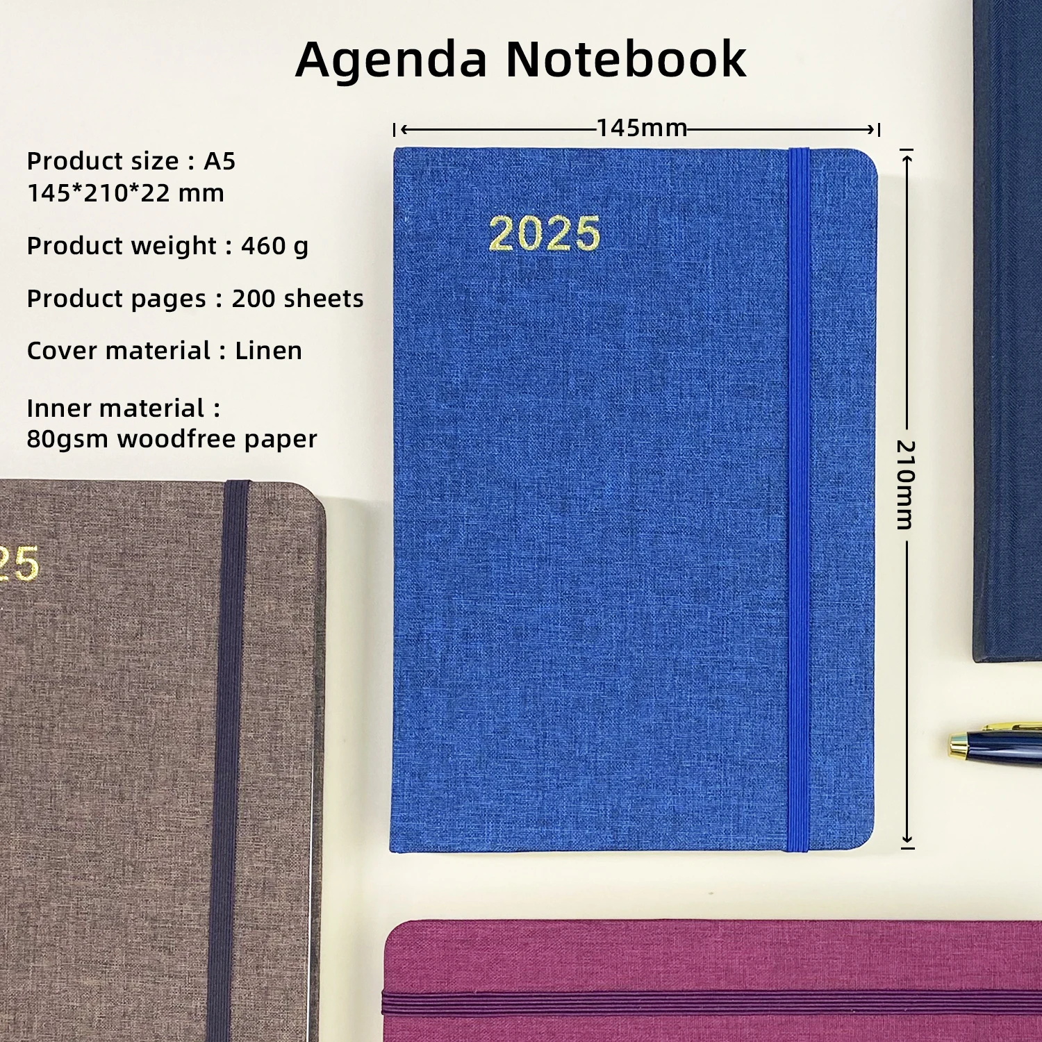 2025 Custom Logo Fabric Linen Cover A5 Journal Agendas Notebook